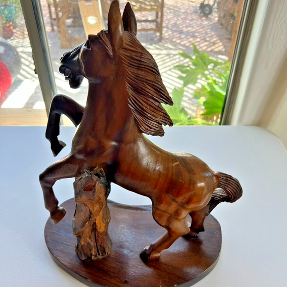 Hand Carved Rearing Stallion Sculpture Solid Wood 18” - Picture 2 of 15